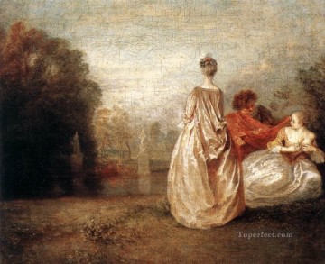  Rococo Art Painting - Two Cousins Jean Antoine Watteau classic Rococo
